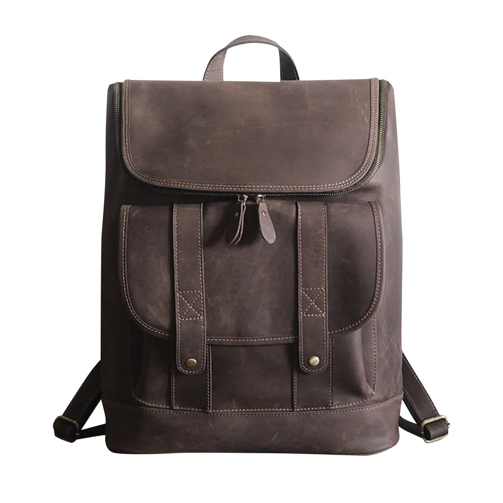 YAAGLE Vintage Unisex Crazy Horse Leather 15 inch Travel Backpack YGPD2089