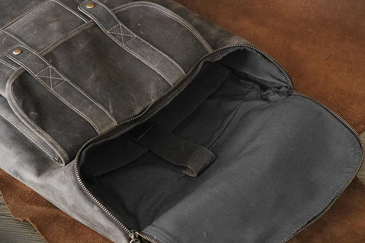 YAAGLE Vintage Unisex Crazy Horse Leather 15 inch Travel Backpack YGPD2089