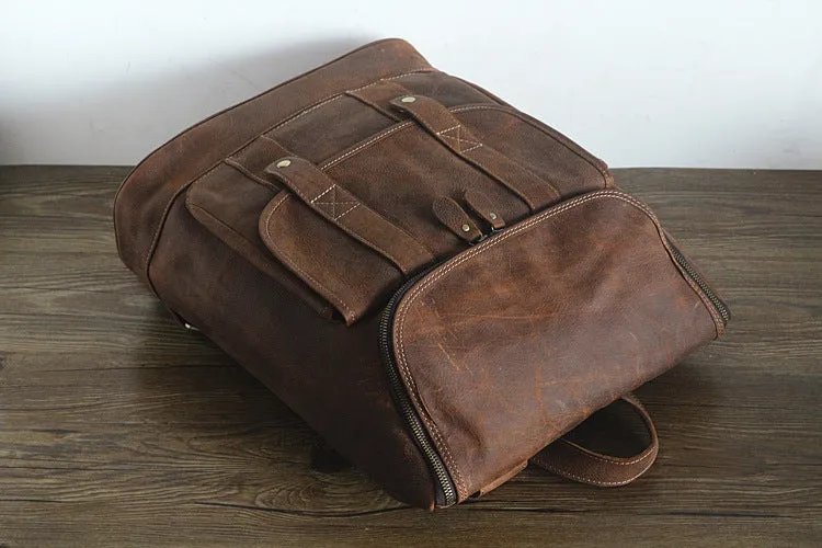 YAAGLE Vintage Unisex Crazy Horse Leather 15 inch Travel Backpack YGPD2089