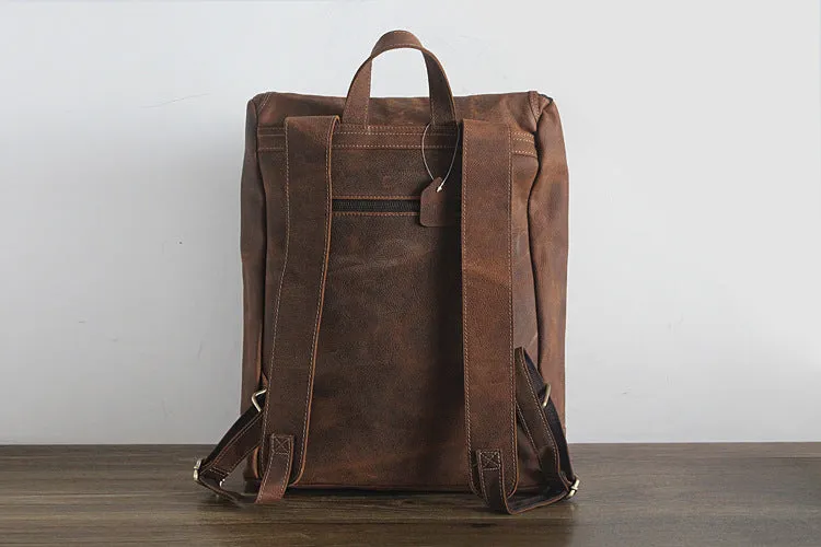 YAAGLE Vintage Unisex Crazy Horse Leather 15 inch Travel Backpack YGPD2089