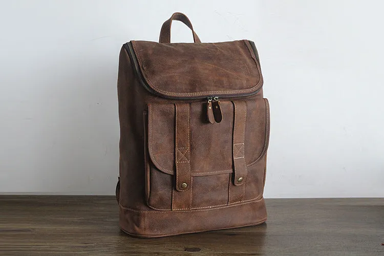 YAAGLE Vintage Unisex Crazy Horse Leather 15 inch Travel Backpack YGPD2089