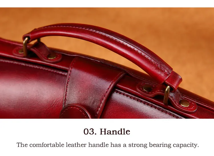 YAAGLE Women Retro Cowhide genuine leather bags Doctor bag Handbag YG0186