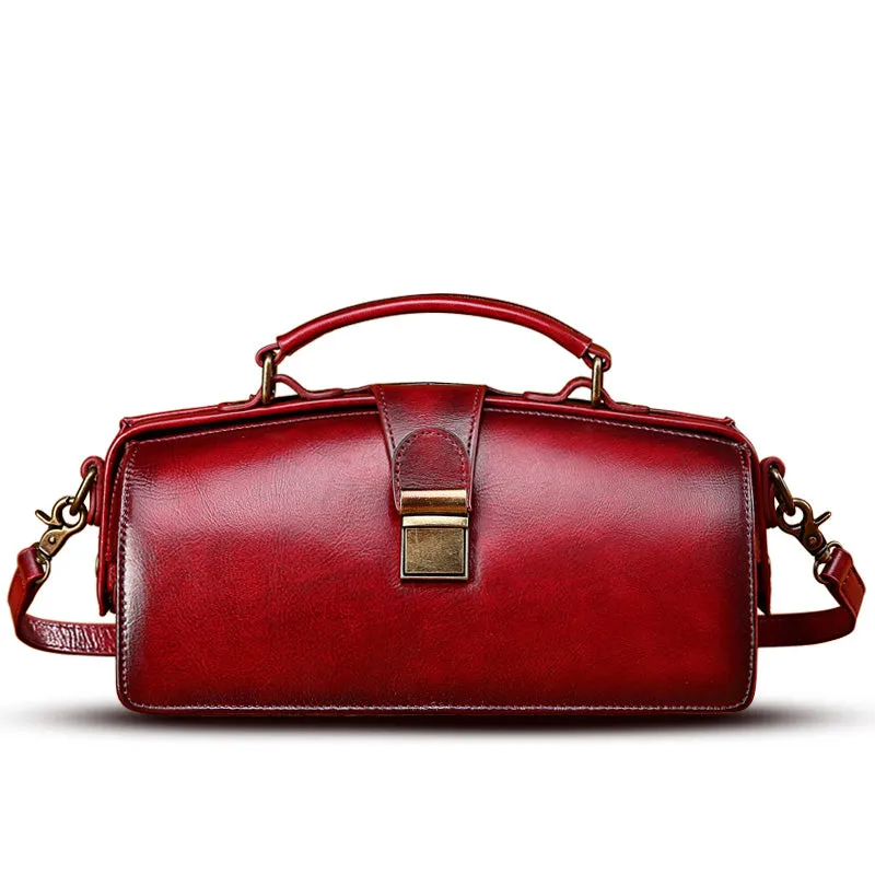 YAAGLE Women Retro Cowhide genuine leather bags Doctor bag Handbag YG0186