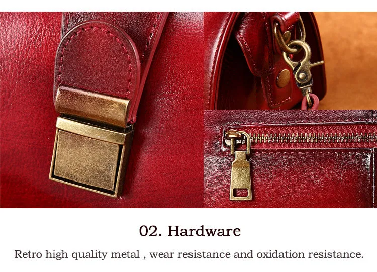 YAAGLE Women Retro Cowhide genuine leather bags Doctor bag Handbag YG0186