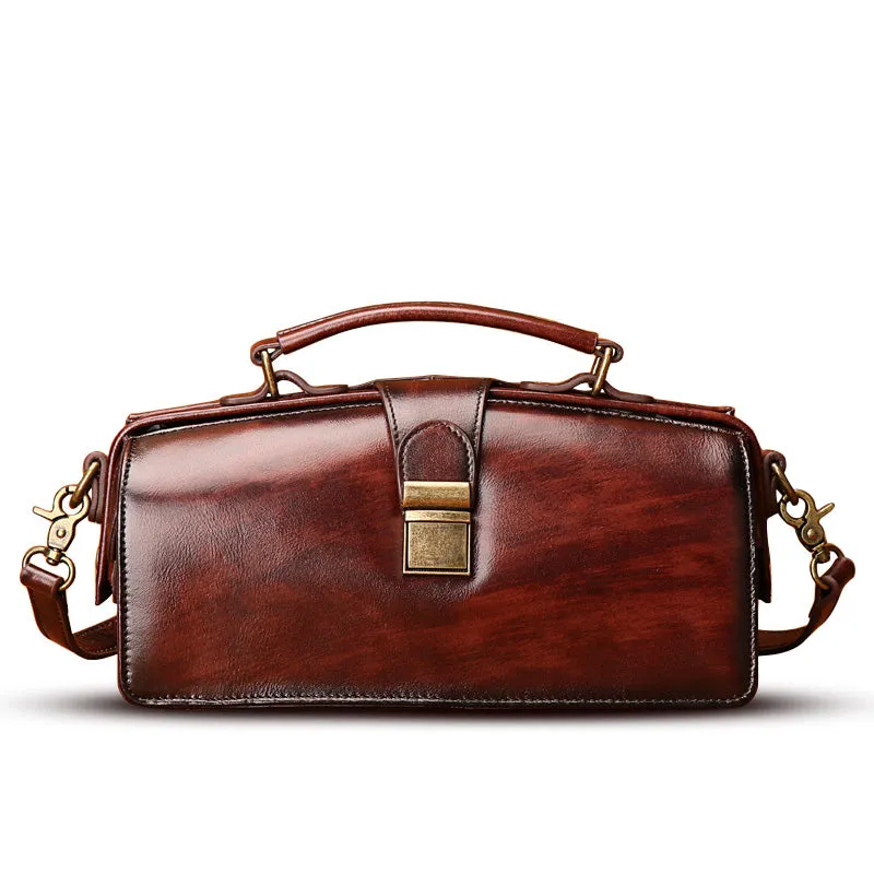 YAAGLE Women Retro Cowhide genuine leather bags Doctor bag Handbag YG0186