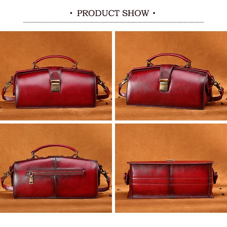 YAAGLE Women Retro Cowhide genuine leather bags Doctor bag Handbag YG0186