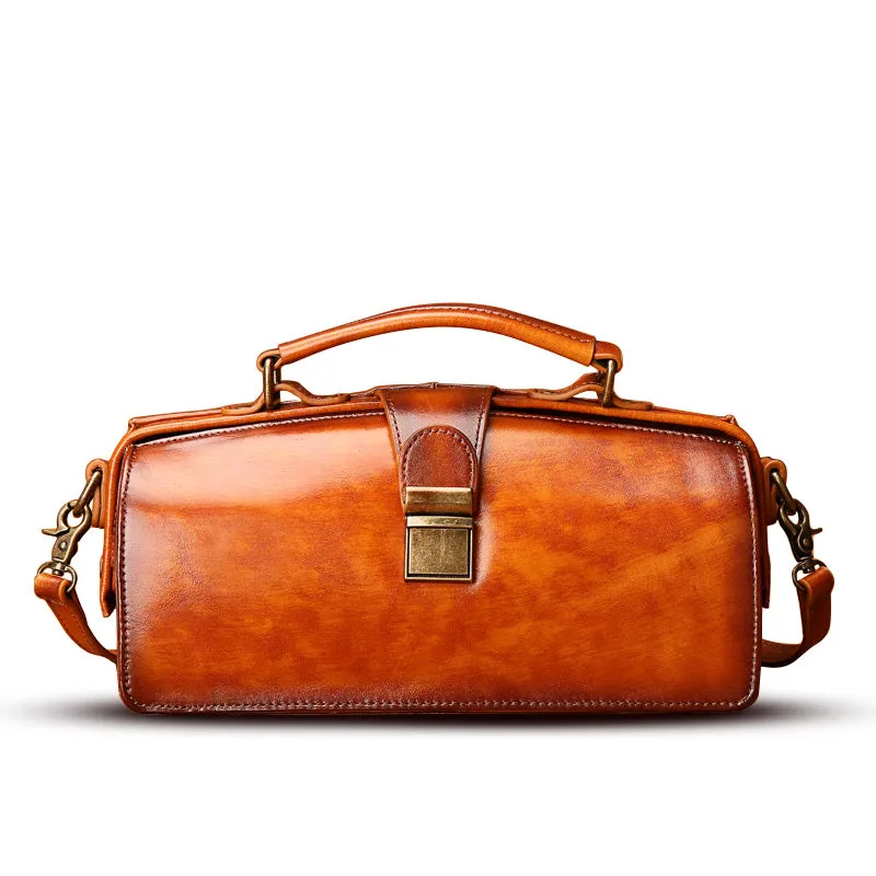 YAAGLE Women Retro Cowhide genuine leather bags Doctor bag Handbag YG0186