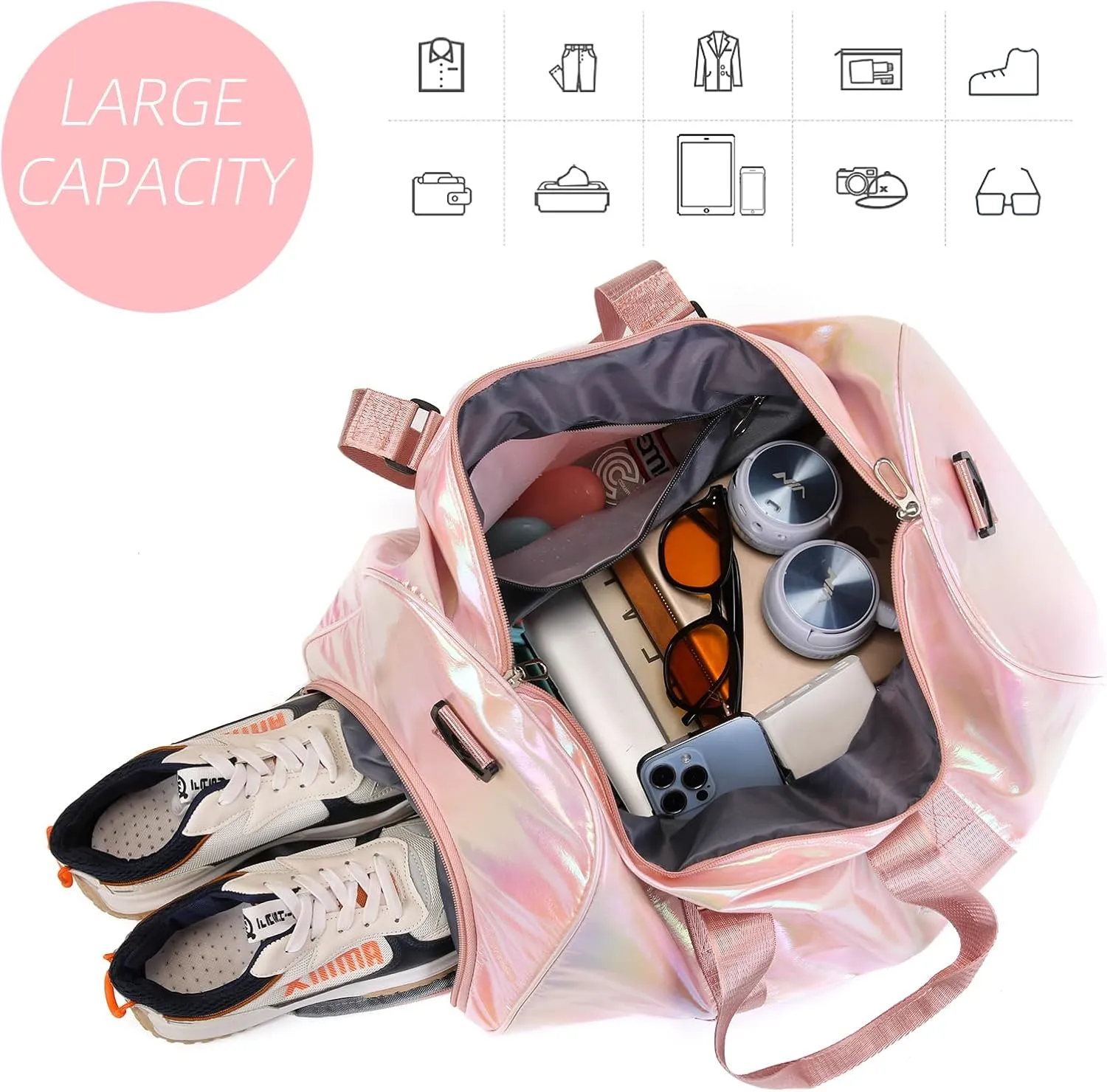 Yaopeing Gym Bag Sports Duffle Bag with Wet Pocket,Sports Workout Duffle Backpack with Shoe Compartment, Pink