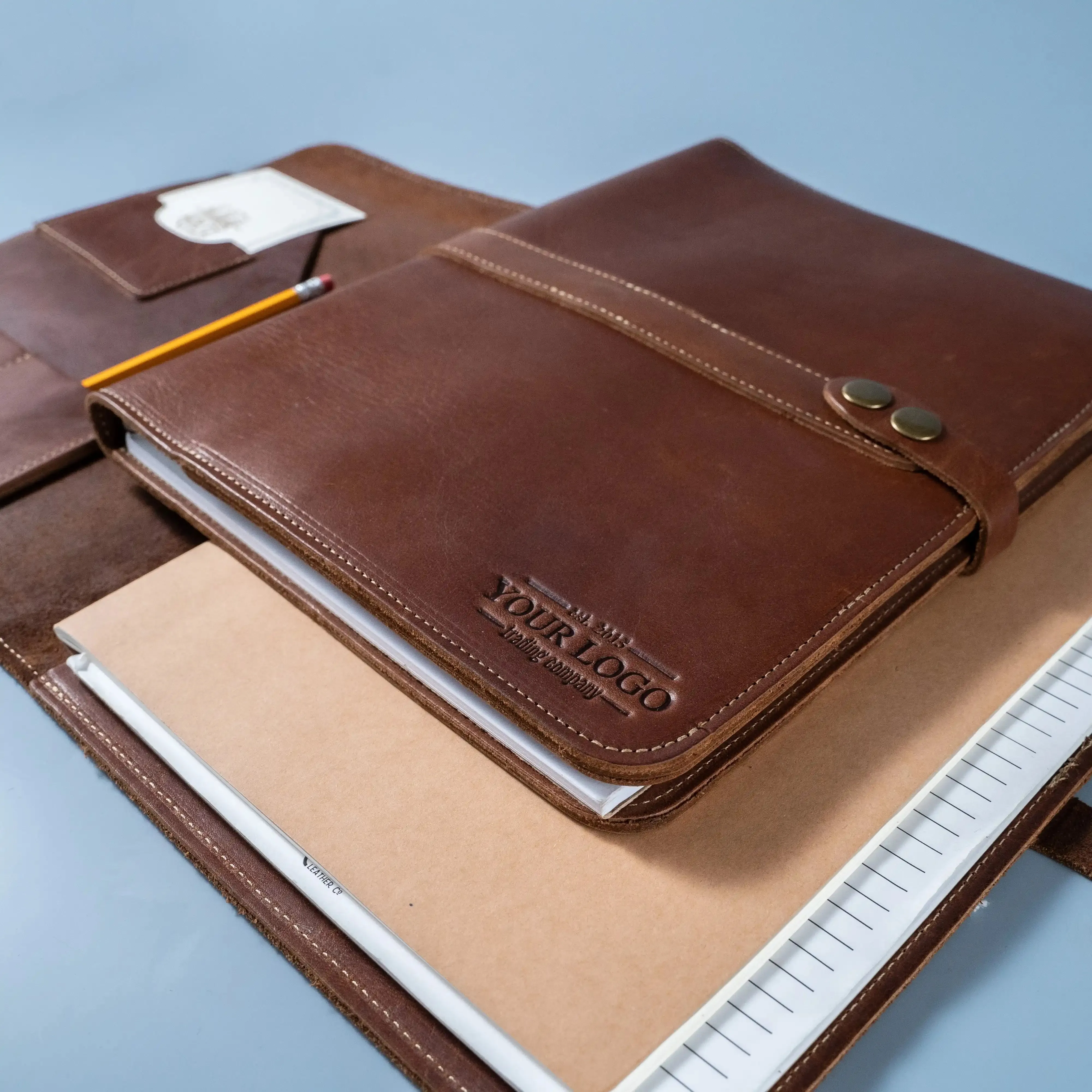 Your Logo   Our Leather - The Vanderbilt 2.0 Fine Leather Portfolio Padfolio - Custom Logo   Corporate Gifting