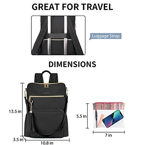 Ytonet Laptop Backpack For Women, 15.6 Inch Travel Backpack Purse For Women With USB Charging Port, Waterproof Anti Theft College Backpack Bookbag With Tassel For Ladies/Girls/Teacher/Nurse, Black