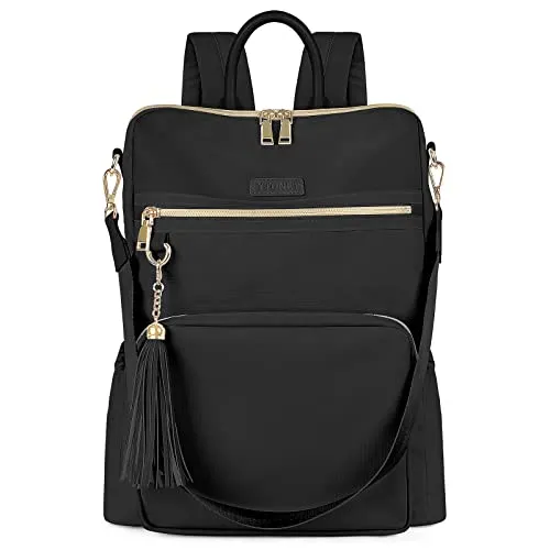 Ytonet Laptop Backpack For Women, 15.6 Inch Travel Backpack Purse For Women With USB Charging Port, Waterproof Anti Theft College Backpack Bookbag With Tassel For Ladies/Girls/Teacher/Nurse, Black