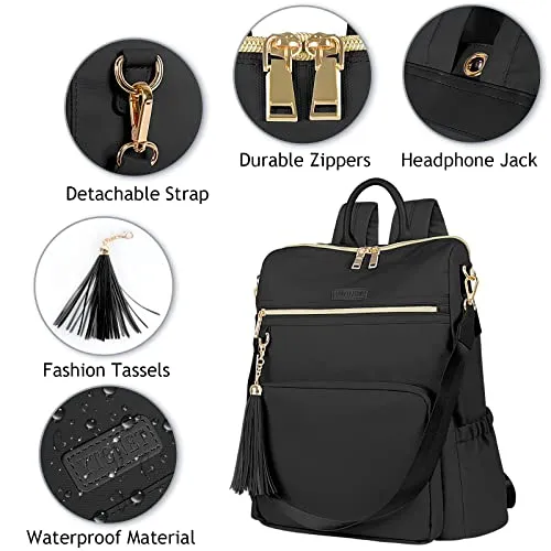 Ytonet Laptop Backpack For Women, 15.6 Inch Travel Backpack Purse For Women With USB Charging Port, Waterproof Anti Theft College Backpack Bookbag With Tassel For Ladies/Girls/Teacher/Nurse, Black