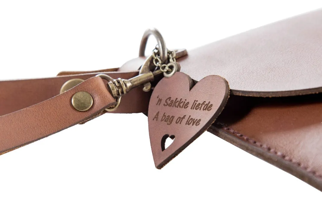 Yuppie Flower Design Genuine Leather Clutch Handbag | Engraved On The Inside “A Bag Of Love / ‘N Sakkie Liefde”