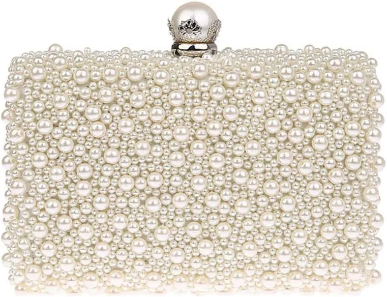 ZAKIA Women's Faux Pearl Beaded Evening Dress Bag Bridal Wedding Tote Party Wallet Clutch