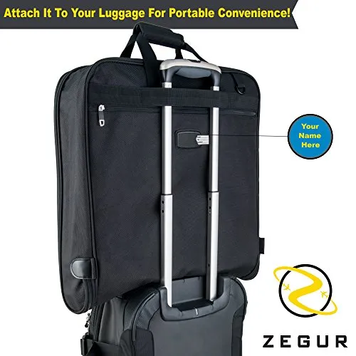 ZEGUR Suit Carry On Garment Bag for Travel & Business Trips With Shoulder Strap and Rolling Luggage Attachment Point - Black
