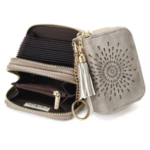 Zipper Card Cases Holder for Women RFID Blocking KeyChain Wallet-Gray Card Holder