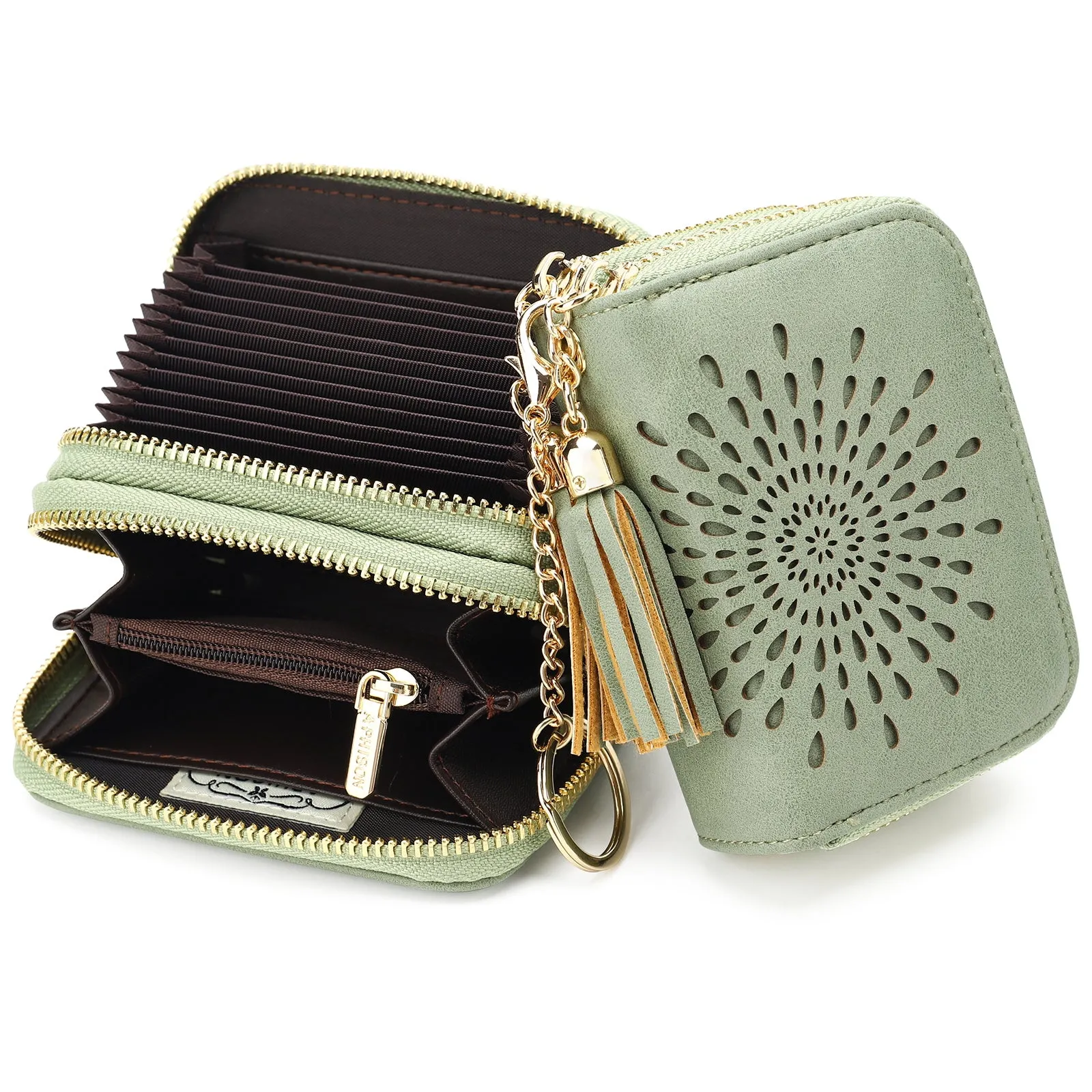 Zipper Card Cases Holder for Women RFID Blocking KeyChain Wallet-Green Card Holder