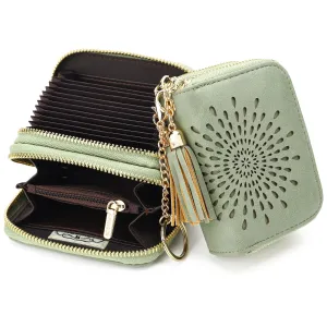 Zipper Card Cases Holder for Women RFID Blocking KeyChain Wallet-Green Card Holder