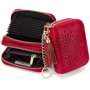 Zipper Card Cases Holder for Women RFID Blocking KeyChain Wallet-Red Card Holder